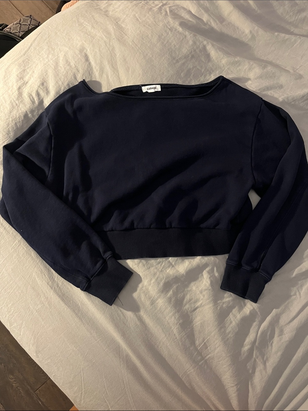 Garage Dark Navy Cropped Crew Sweatshirt